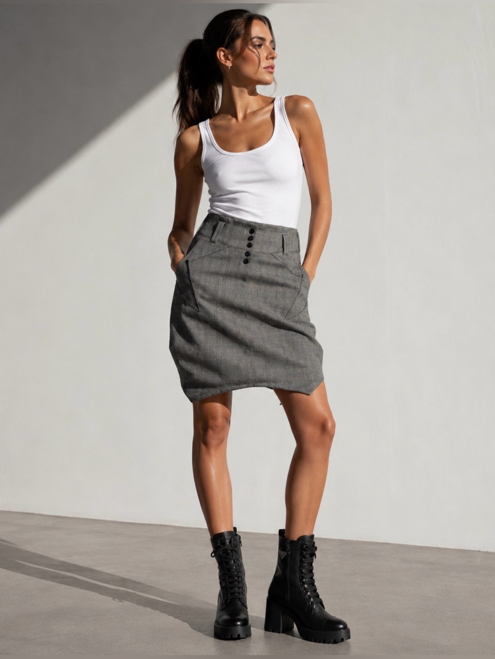 Marithe Francois Girbaud Vintage Asymmetrical Y2K Plaid Skirt